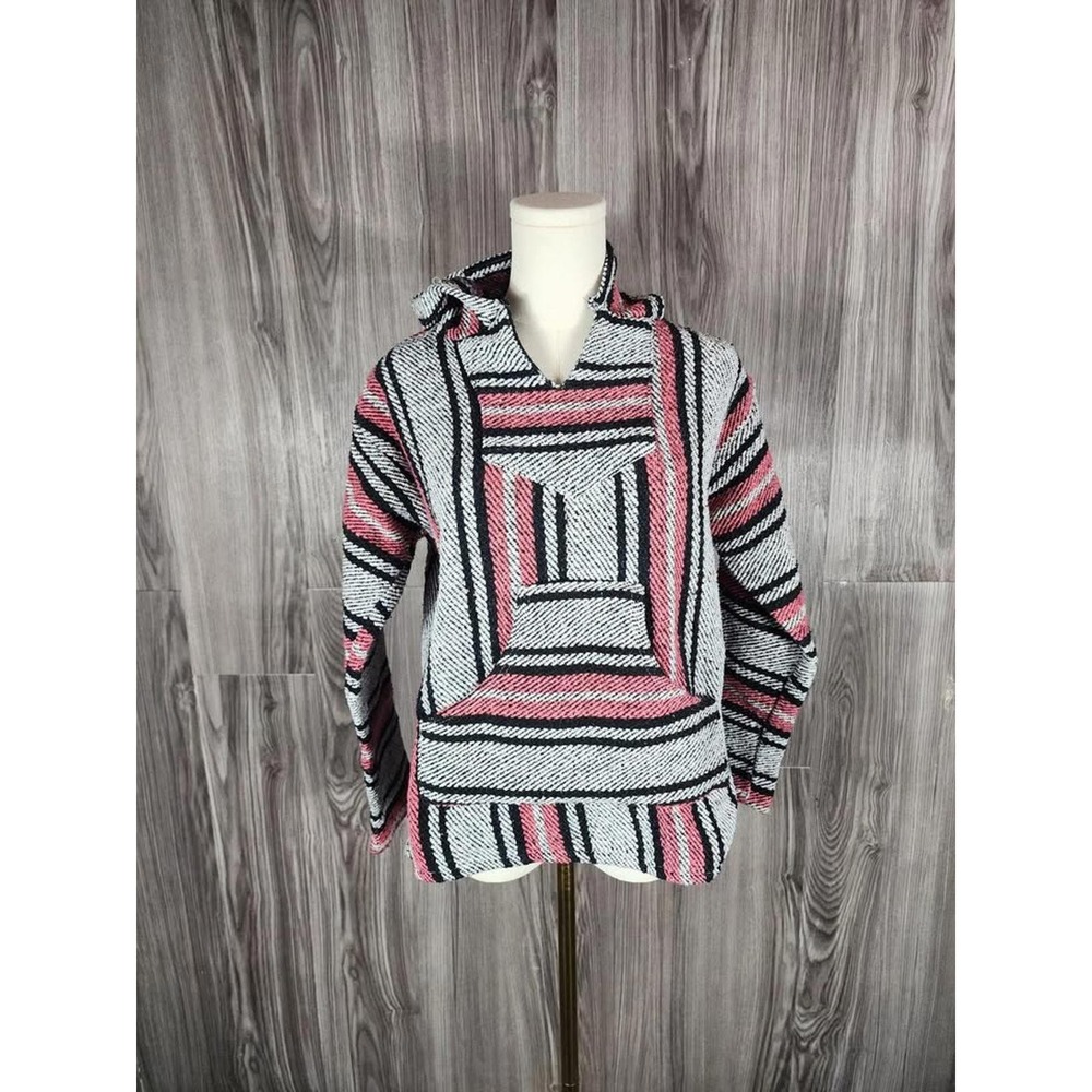 Iguana Jack Pink Black Striped Baja Hoodie Mexican Jerga‎ Pullover Womens Small